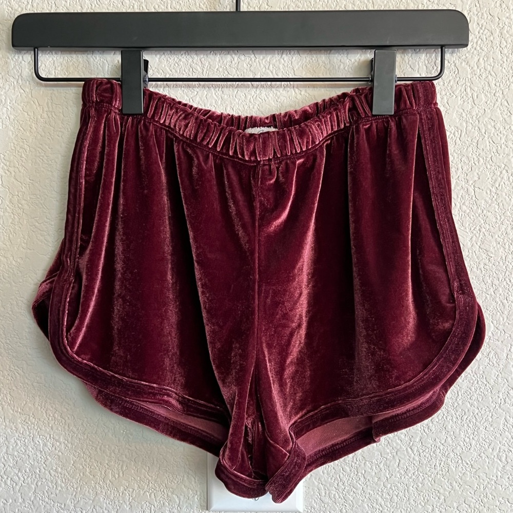 John Galt Brandy Melville maroon velvet shorts